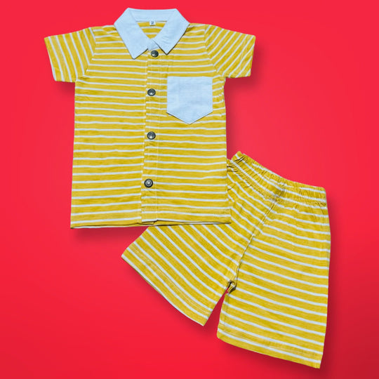 YELLOW STRIPED SHORT SET